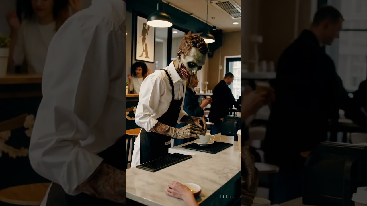 AI-generated: Zombie Working in a Coffee Shop 