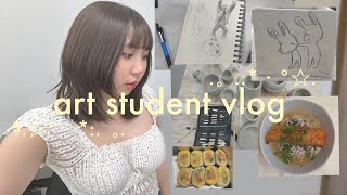 art student vlog - lots of pottery and art , cooking, what I eat as a college student