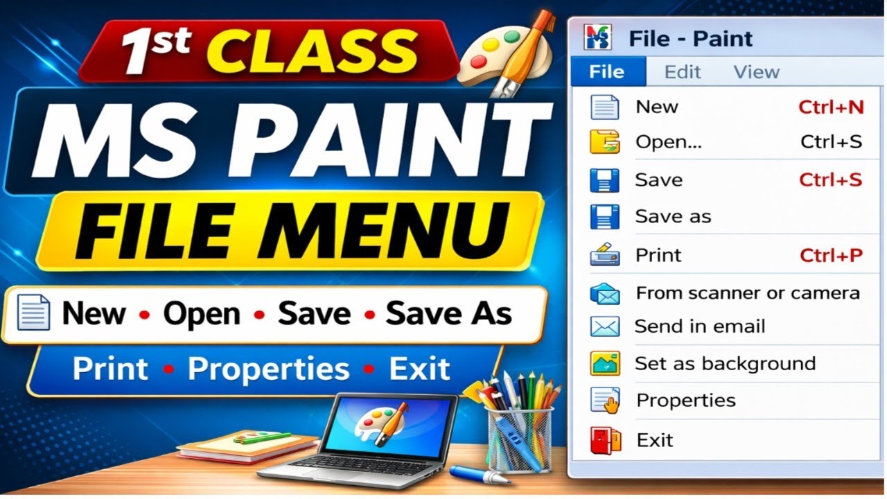 ⭐ MS Paint File Menu Complete Tutorial in Hindi | Computer Course for ...