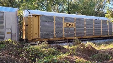 2 Minutes +: Full Train CSX CM44AC Leading Autoracks w/ES40DC DPU Helper on River Sub, Blauvelt, NY.