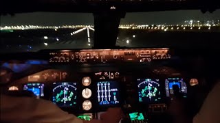 Pit View. Boeing 747 Takeoff At Night. All Pilotst Actions And Procedures