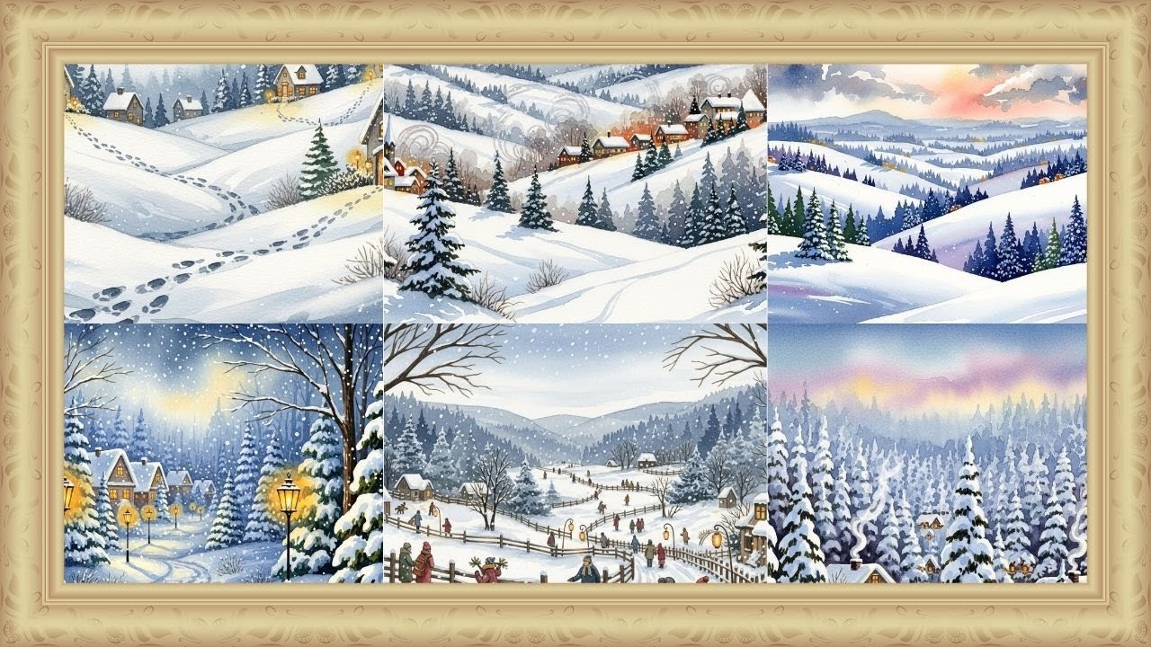 Festive Snowy Christmas Landscapes TV Art Screensaver | 1 Hour | Lively Winter Holiday Scenes