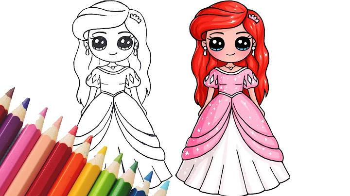 How to Draw Little Mermaid Ariel in Pink Human Princess Dress