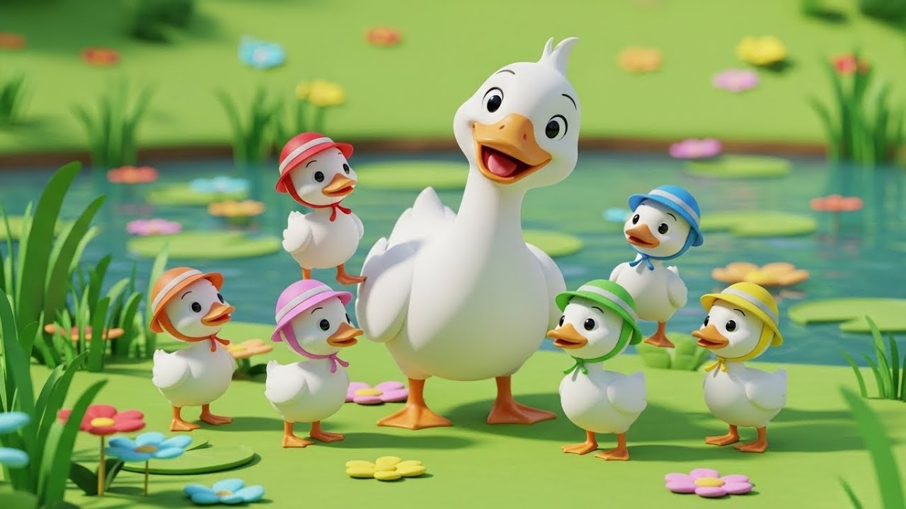 Five Little Ducks Nursery Rhyme | Sweet 3D Animated Kids Song with Cute Duck Family