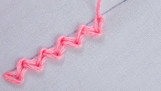 zigzag chain stitch, basic hand embroidery tutorial for beginners, zigzag chain stitch Embroidery
