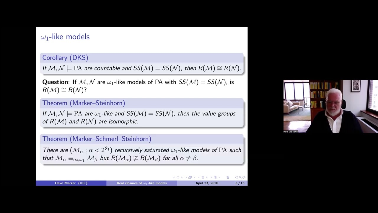 (5/7) David Marker: Real closures of omega_1-like models of PA
