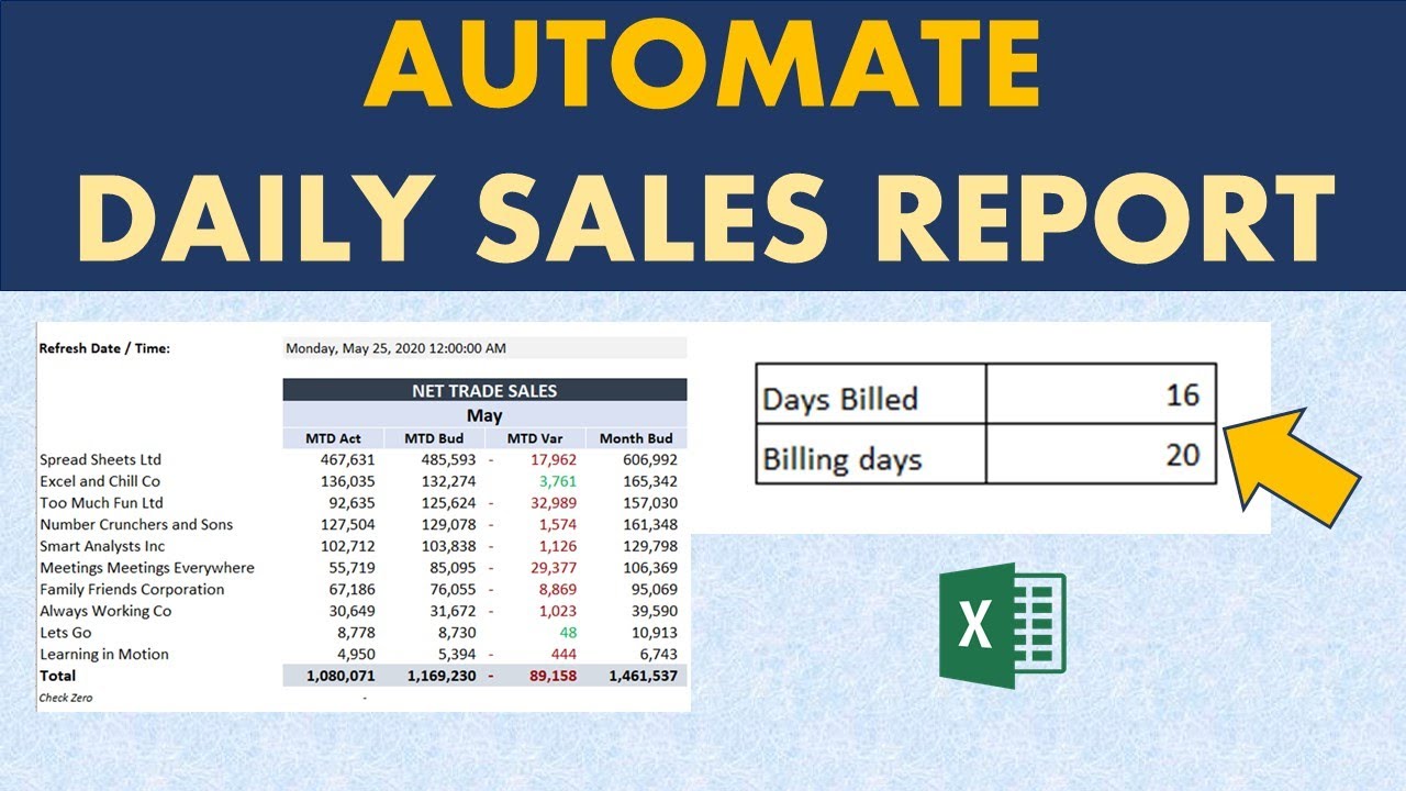 Excel Daily Sales Report - Automating monthly Days billed and Billings days With Daily Sales Report Template Excel Free