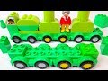 Learn Colors while Building Green Duplo Toy Cars and Trucks