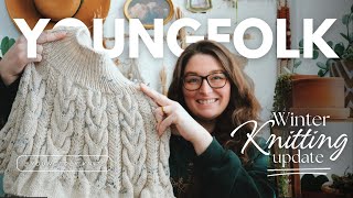YoungFolk Knits Podcast: Winter Knitting Update | Cabled Sweaters, Pressed Flowers Shawl