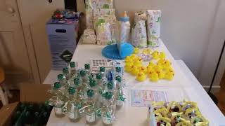 Baby shower set up, party favors \& games