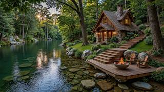 Calming Piano Music by a Summer Lakeside 🌿🔥 Crackling Fire Pit & Forest Bird Sounds Ambience screenshot 3