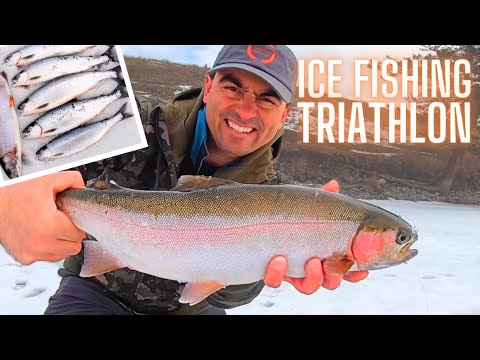 ICE FISHING TRIATHLON 3 LAKES / 3 SPECIES (How To Catch Kokanee)