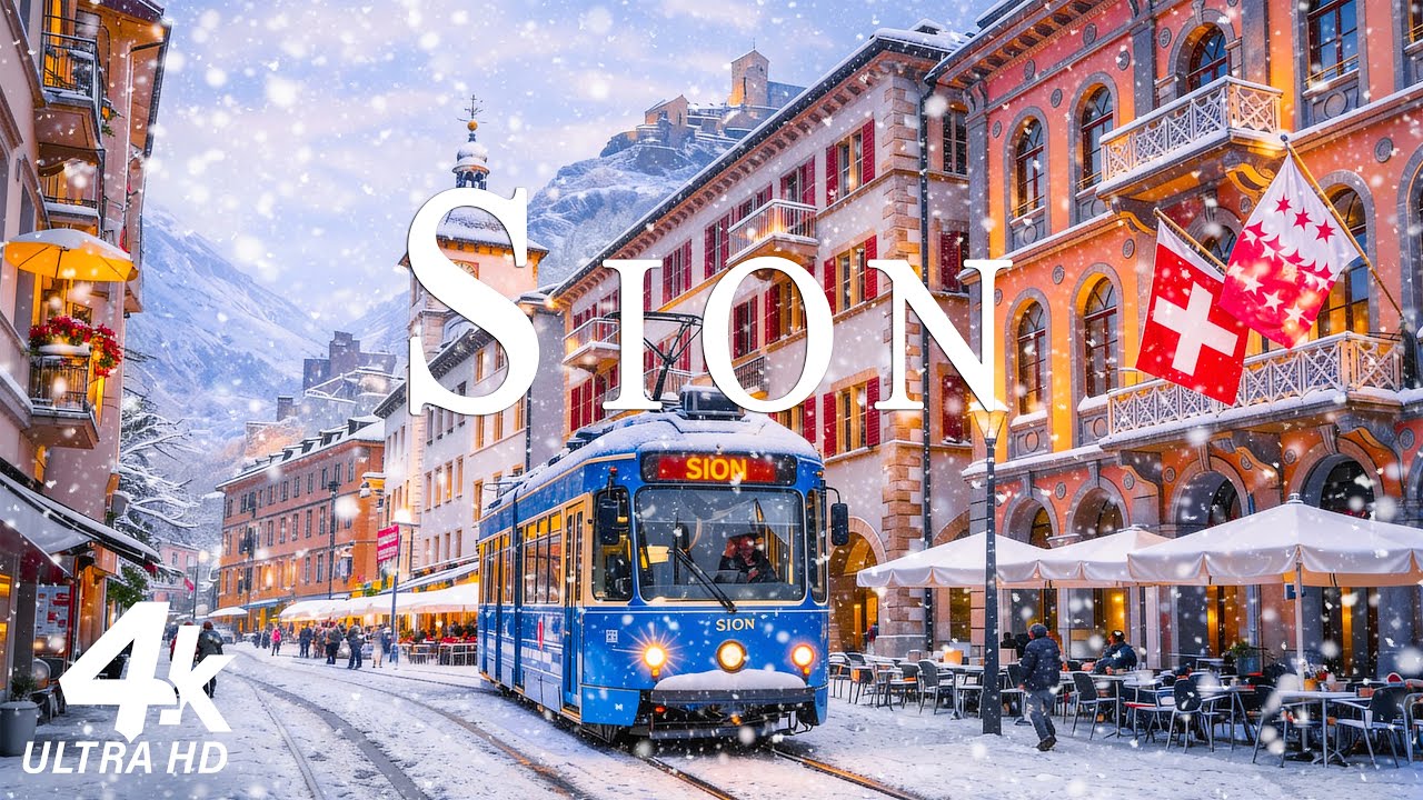 Зимняя сказка в Сионе 4K ❄️ Заснеженный Старый город, альпийские долины