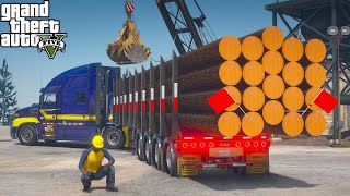 Mack Anthem Hauling A Long Over Size Load Logging Trailer - GTA 5 Mods