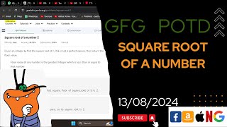 Square root of a number | gfg potd today | POTD | GFG Problem of the Day | C++ |
