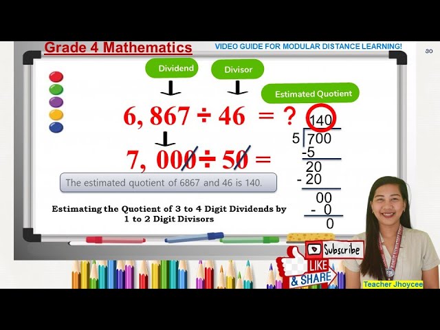 estimating the quotient of 3 to 4 digit dividends by 1 to 2 digit divisors youtube