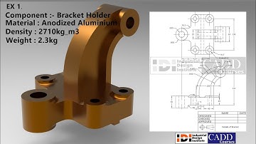 Exercise #1 | Bracket Design Using Catia V5 | Part Design | Weighing 2.3kg | Density 2710kg/m³ |