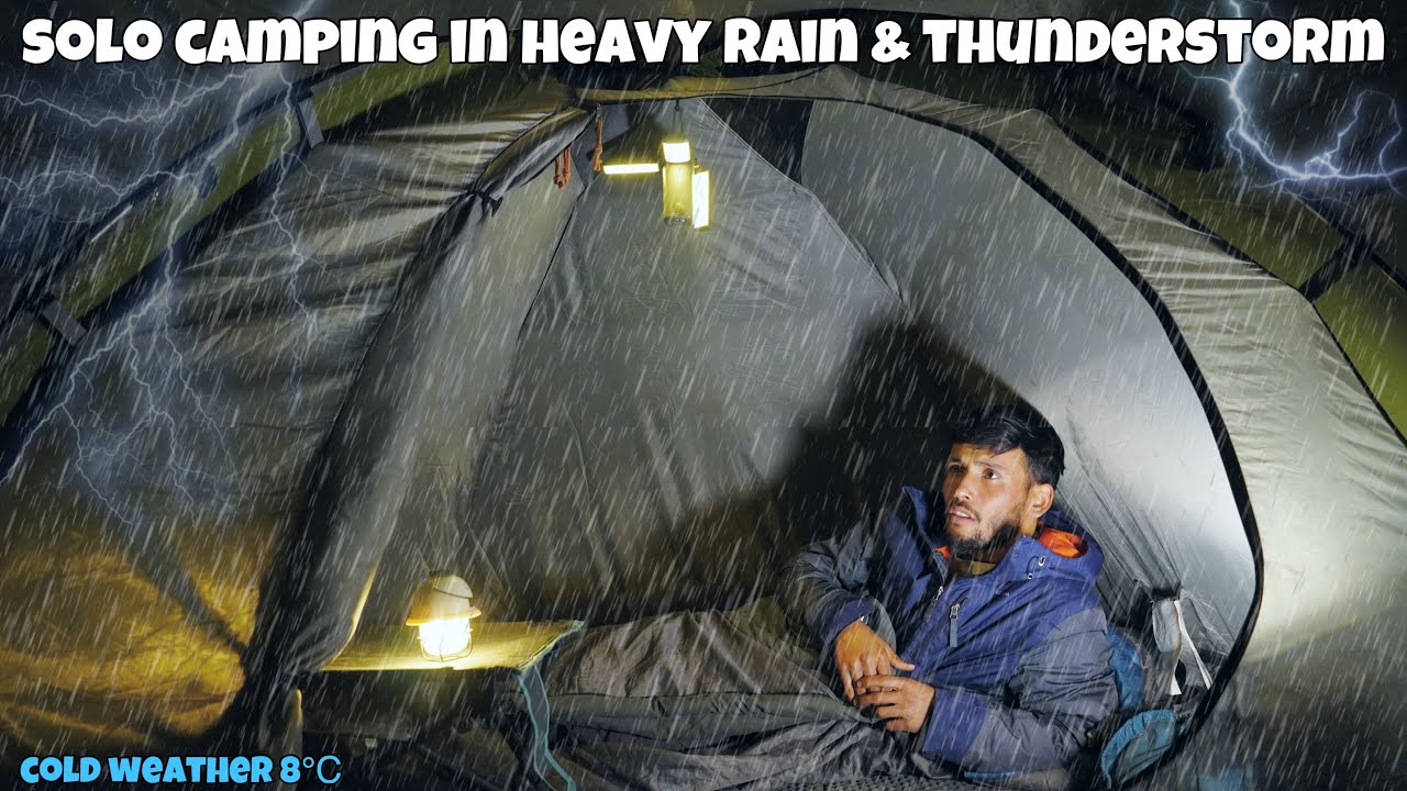 Solo Camping in Heavy Rain & Thunderstorm | Overnight Rain Camping ...