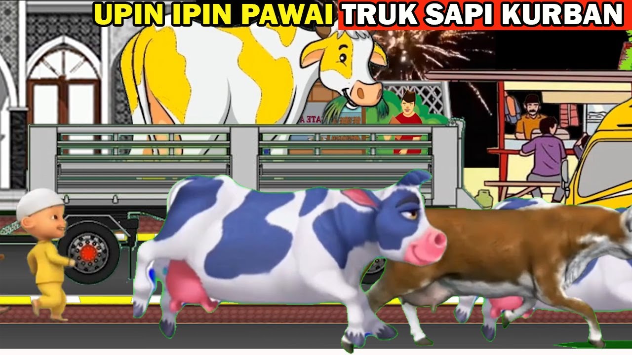 takbiran animasi sapi lucu diangkut mobil kartun ada upin dan ipin ...