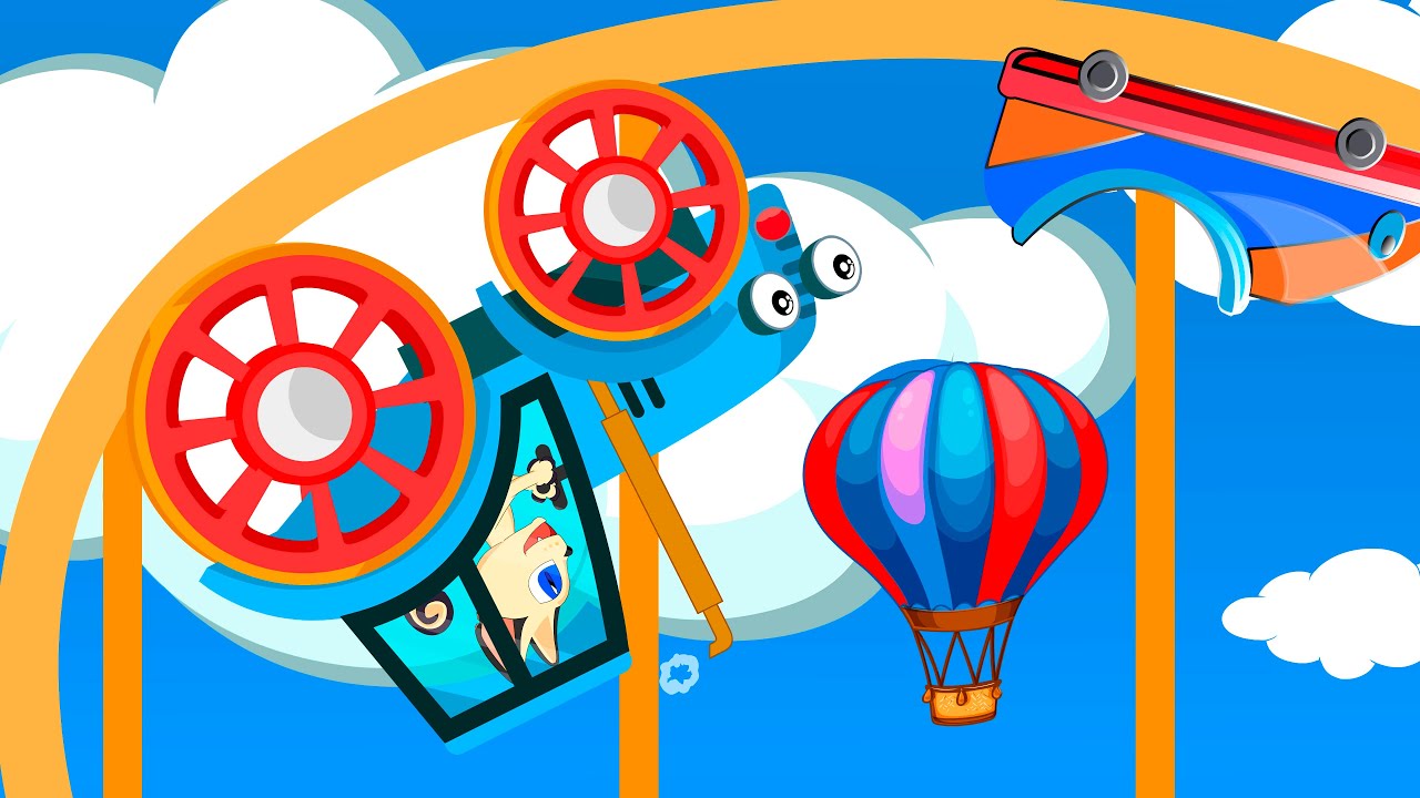 Синий трактор- котенок и волшебный гараж в парке аттракционов- мультик ...