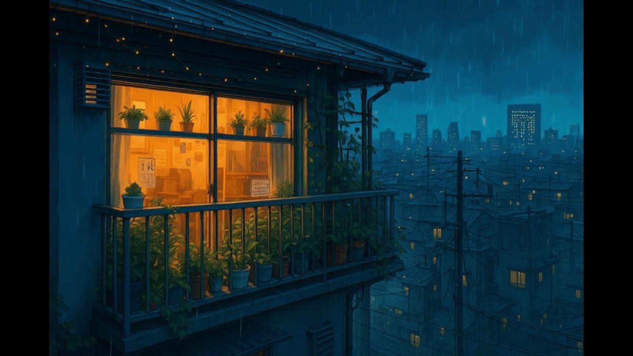 City Rain from a Warm Balcony | Night Ambience for Focus & Calm 🌧️🌃