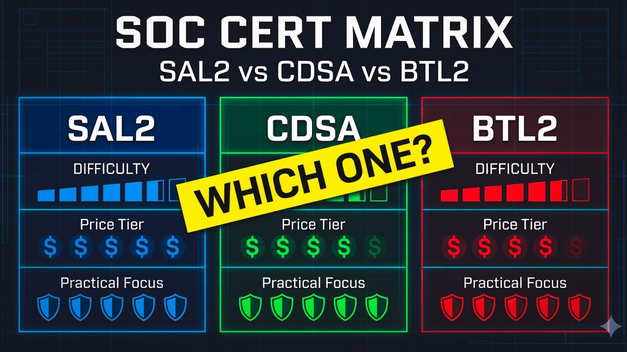 SOC Career Certifications Ranked 2026 : TryHackMe SAL2 vs HackTheBox CDSA vs BTL2
