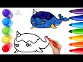 How To Draw cute whale Drawing, Painting &amp; Coloring For Kids and Toddlers_ Child Art 🐋🌈🎨