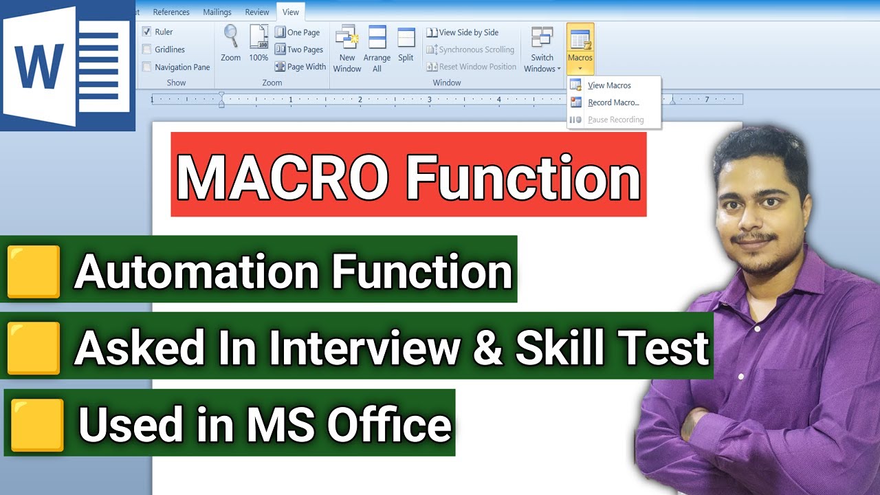 Macro function in ms office skill computer test cpt view tab in