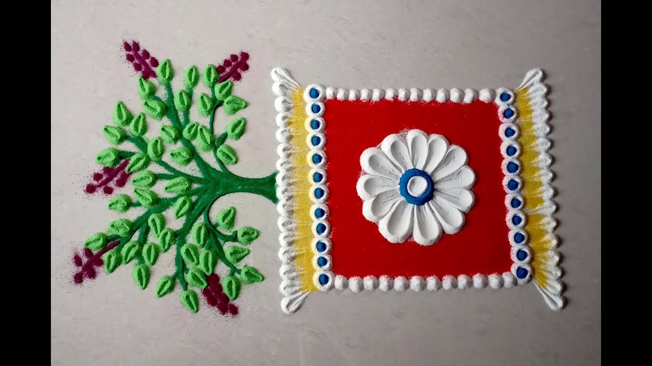 Very easy and simple rangoli for tulsi vivah by using spoon ...