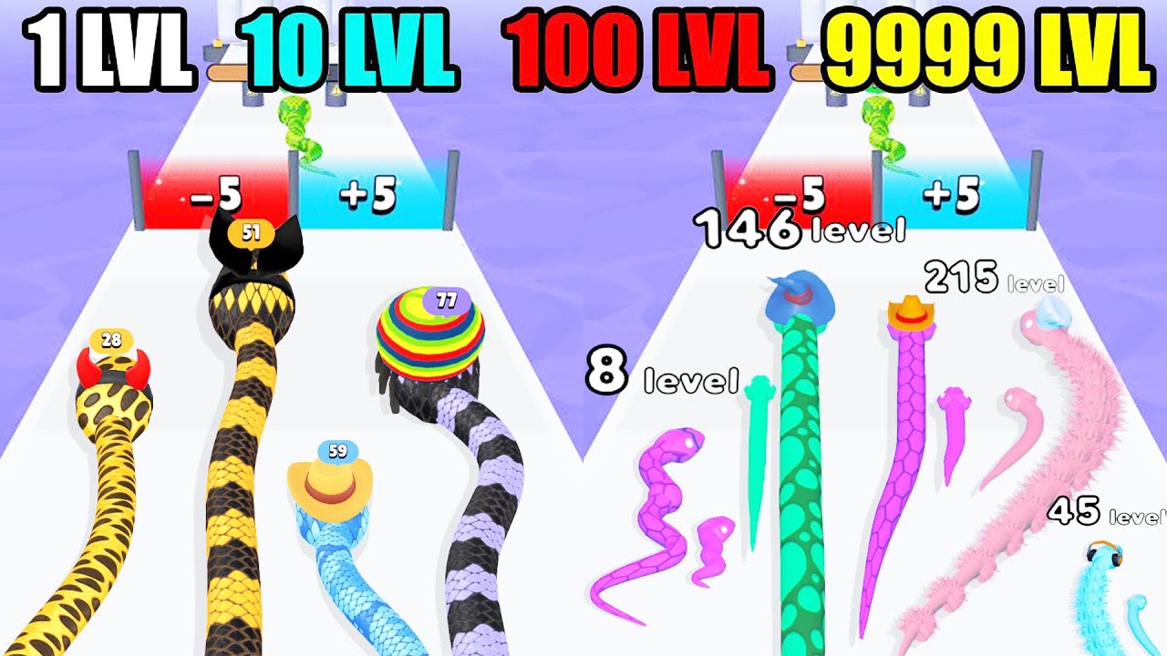 Level Up Snake COLORFUL SNAKE vs SNAKE RUN RACE - Level Up Gameplay Satisfying - YouTube
