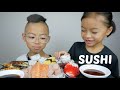SUSHI Tobiko Cone, Salmon, Toro, Hamachi Sashimi, Mussel Motoyaki Mukbang | N.E Let's Eat