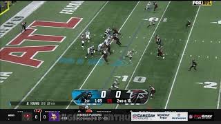BRYCE YOUNG THROWS FIRST CAREER INT VS FALCONS