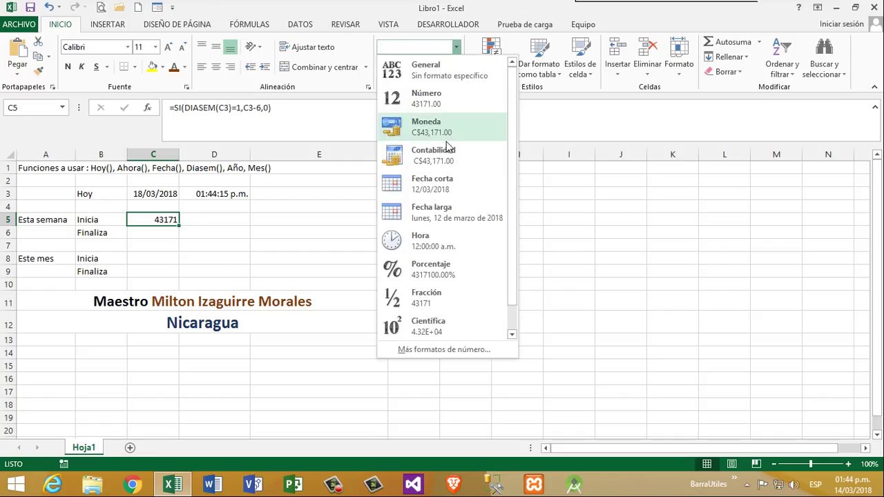 Fechas en Excel - Nicaragua