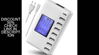 USB Charging Station 8-Ports 60W 12A Multi USB C Hub Charger with LCD Display for Cellphone  Tablet
