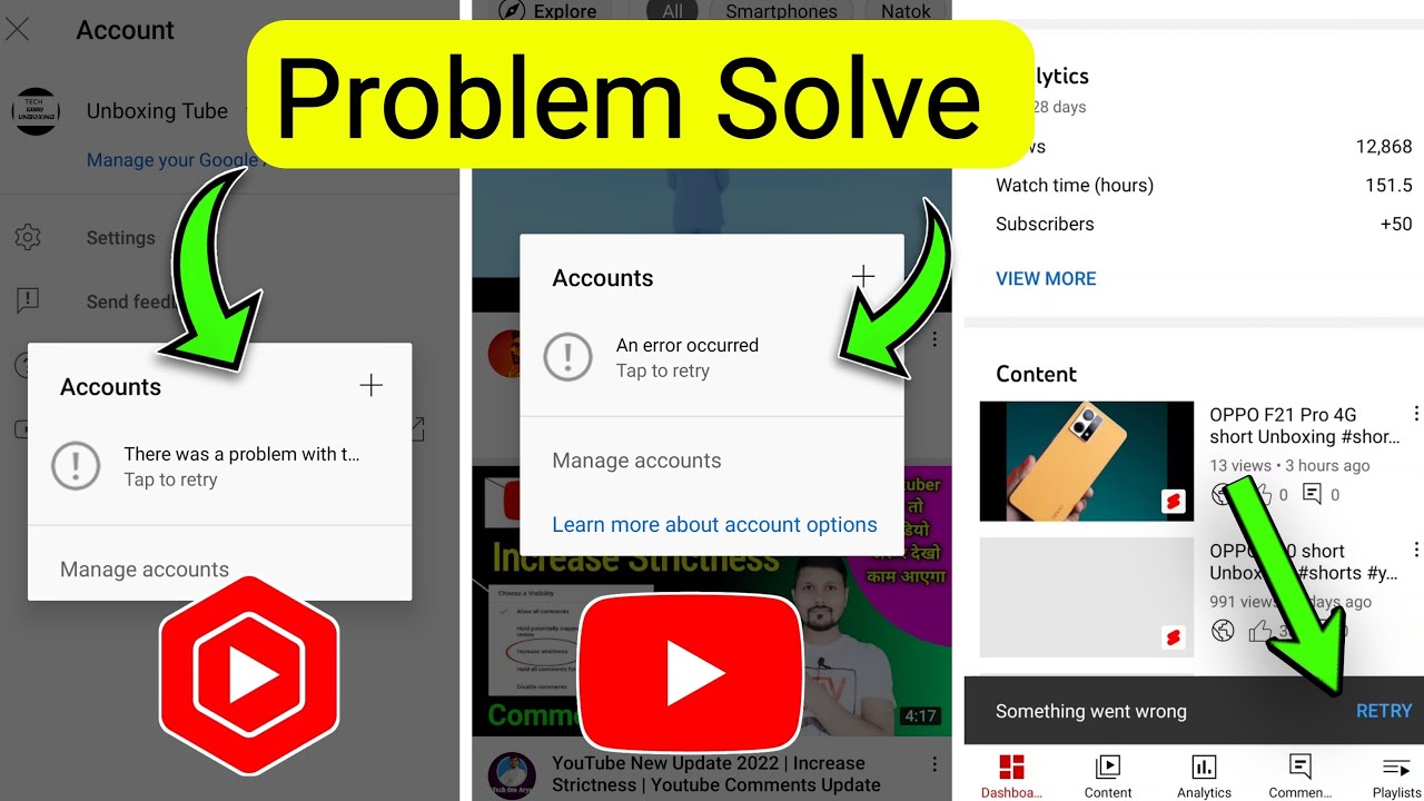 Yt Studio There was a problem with Problem Solve | An error occurred ...