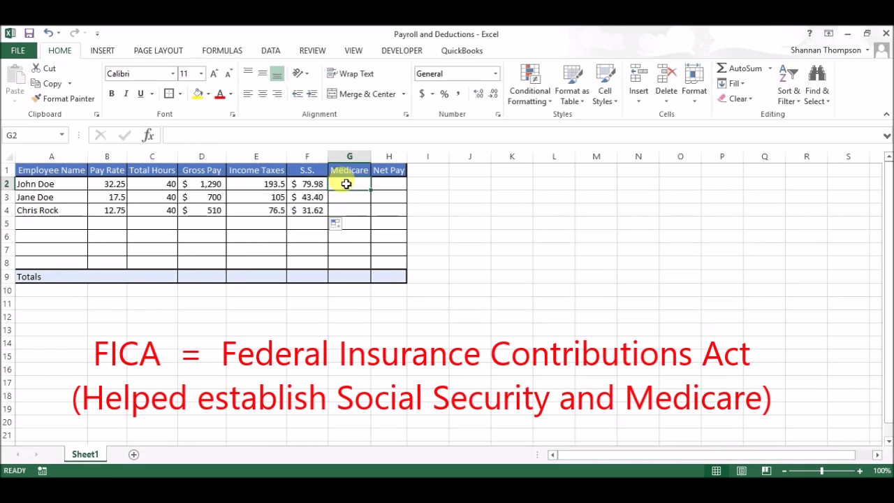 Setting up Payroll/Deductions in Excel