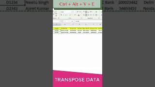 Excel Tips & Tricks l Shortcut to transpose data in Excel shorts shortsfeed exceltips viral