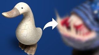 Turning a Duck Figurine into an Alien Monster Fish with Polymer Clay Thrift Store Transformation E03