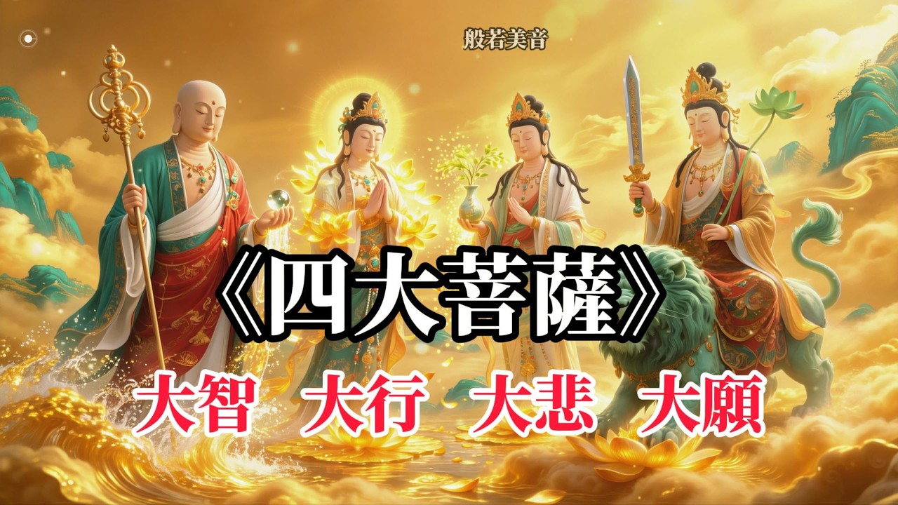《四大菩薩 》四大菩薩心咒 佛光普照， 滿願成就，所求如願，菩薩慈悲護眾生 #觀音菩薩 #普賢菩薩 #觀世音菩薩  #地藏菩薩 #文殊菩薩 #四大菩薩