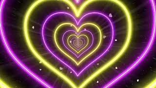 Gold and Pink Neon Led Lights Love Heart Tunnel Background Video 💫💜💛 Heart Moving Background 10 hour