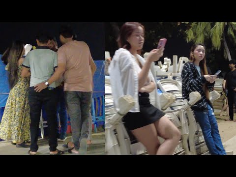 Night walking on beach road from Walking Street. Pattaya,Thailand