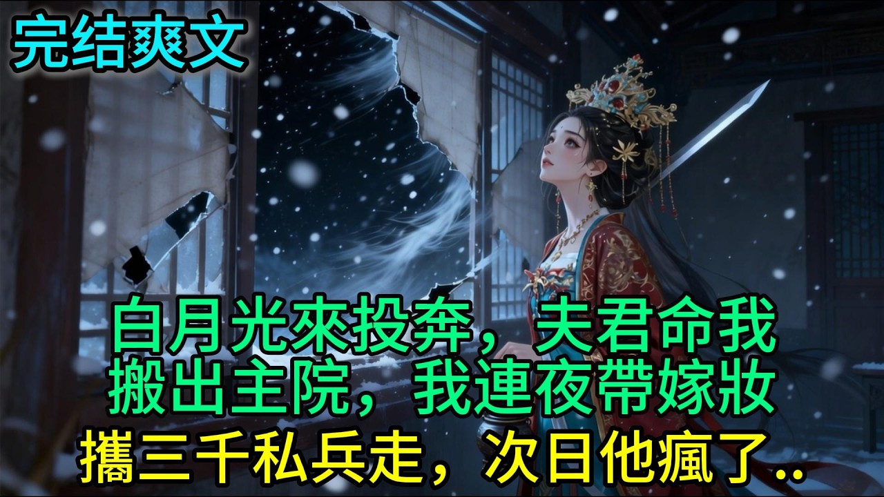 白月光來投奔，夫君命我搬出主院，我連夜帶嫁妝攜三千私兵走，次日他瘋了....#小說 #古風