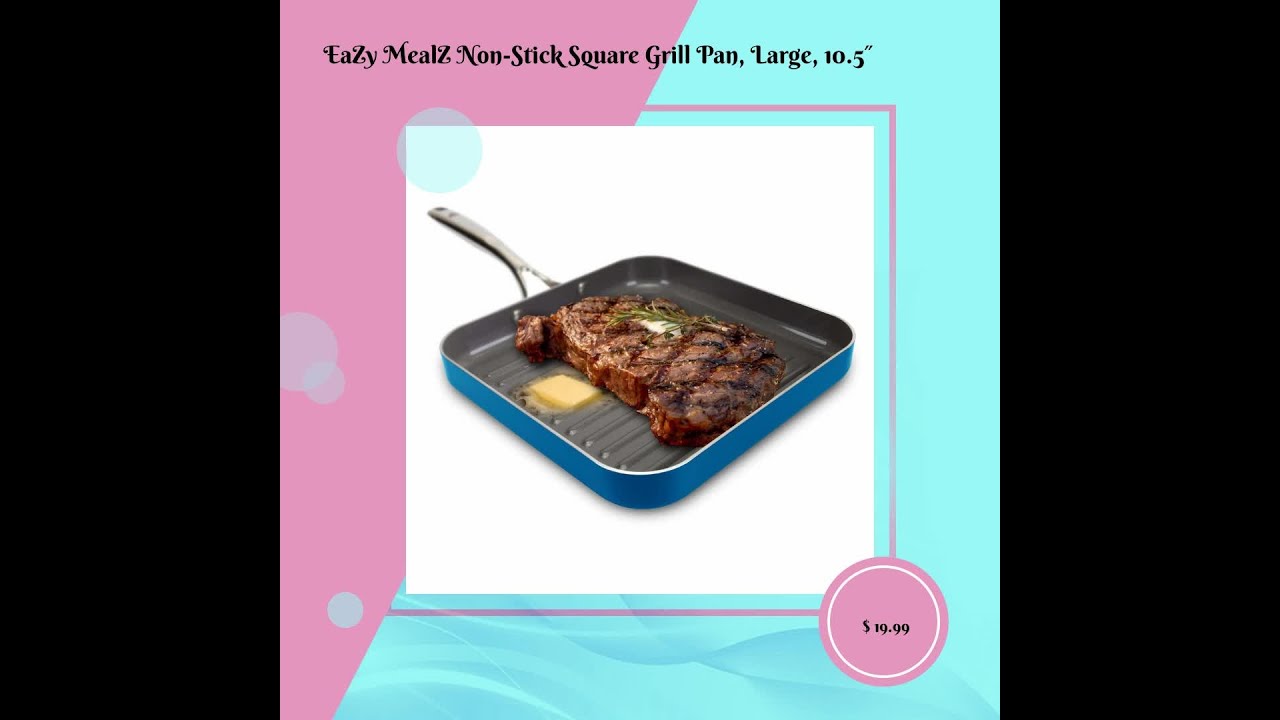 Eazy Mealz Non-Stick Square Grill Pan, Large, 10.5'/BLUE