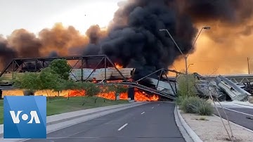 Fire, Bridge Collapse After Train Derails in Arizona