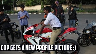 Cops vs bikers in bangalore, india: cop/police who likes superbikes
came to check out the superbikes. there were 4 mv augusta f3
rc,kawasaki ninja...