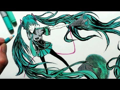 初音ミクを描いてみた コピックと色鉛筆画 Draw Hatsune Miku Youtube