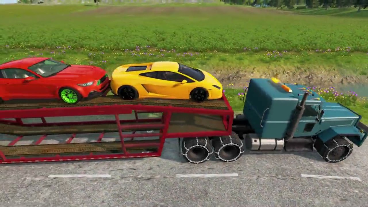 Giant Double Trailer Truck Deep Water Car Rescue