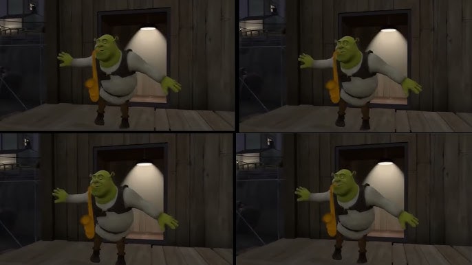 an army of Shrek dancing to shreksophone 