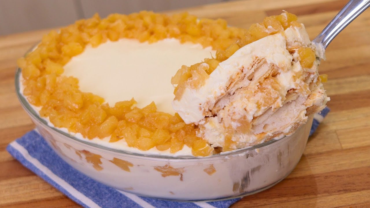 PAVÊ DE NATA COM ABACAXI FÁCIL COM CREME QUE NÃO VAI AO FOGO! | PAVÊ DE ABACAXI SIMPLES E FÁCIL