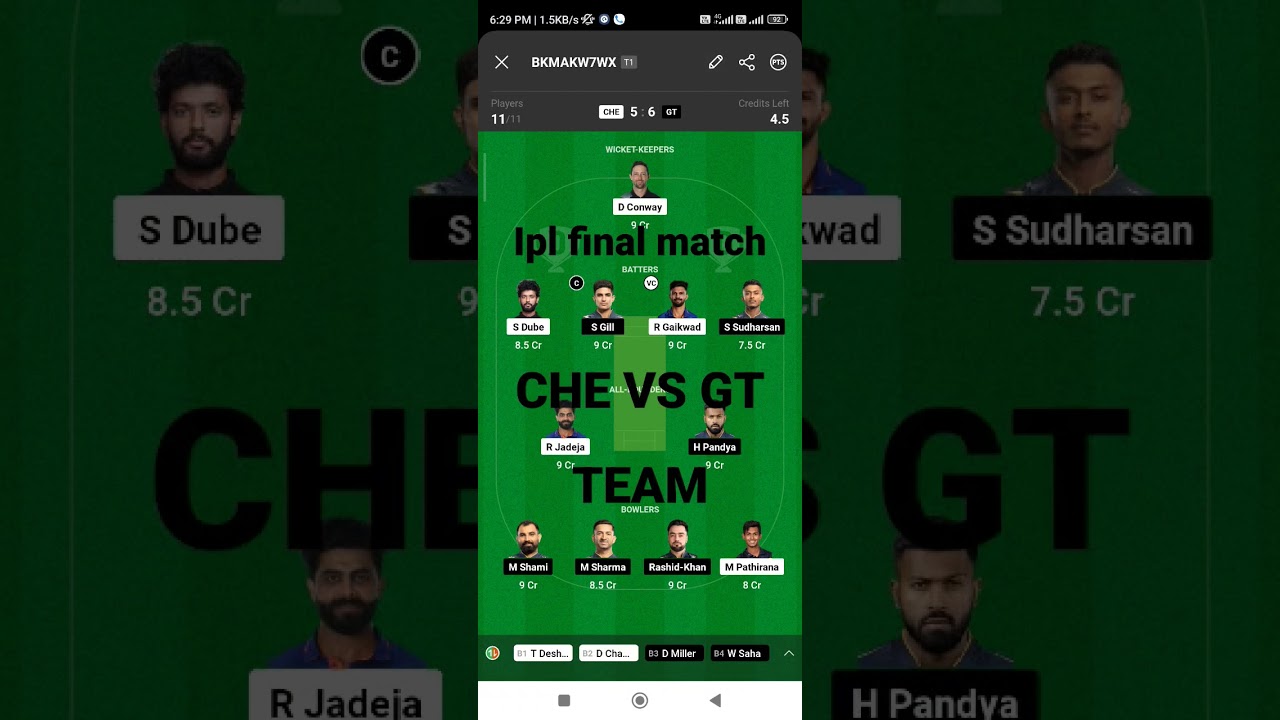 IPL FINAL MATCH CHE VS GT DREAM 11 PREDICTION TEAM # shorts